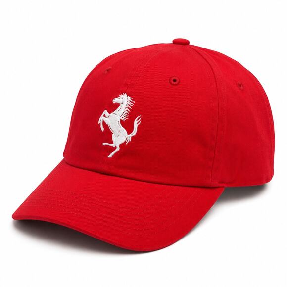 FERRARI | Vintage Red White Prancing Horse Embroidered Racing Baseball Cap | OS